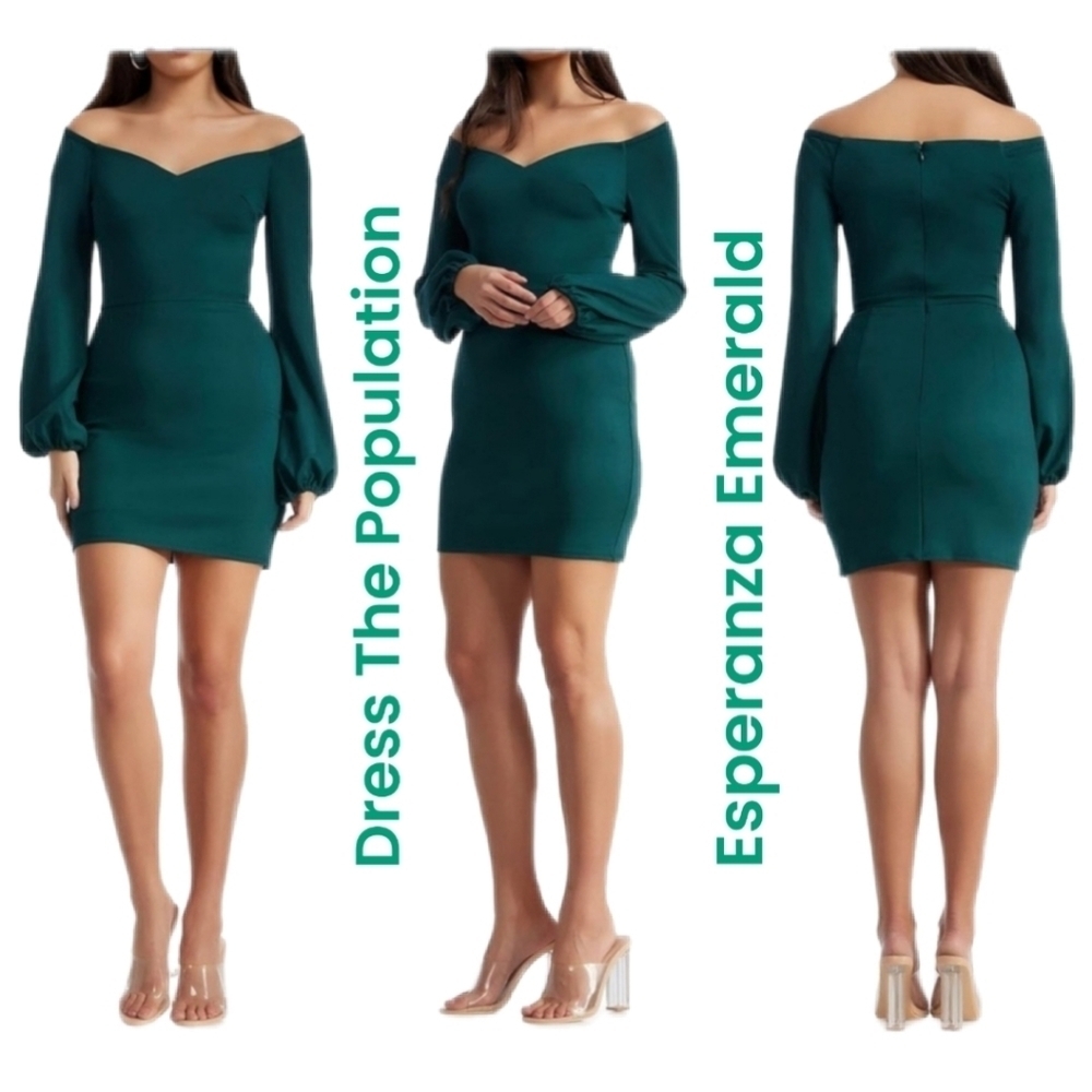 Dress The Population Womens Esperanza Emerald Green Mini Dress Sz XL Long Sleeve